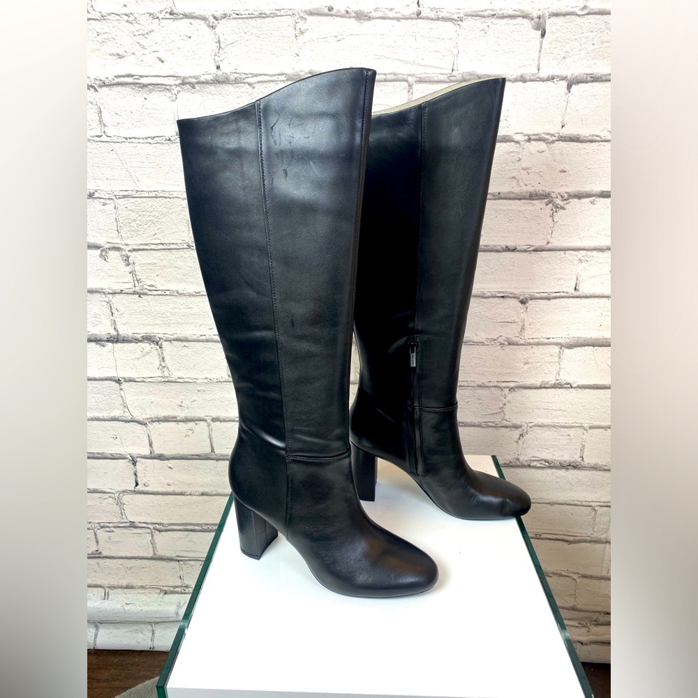 CALVIN KLEIN Womens Black Comfort Almay Round Toe Block Heel Leather Boots 9.5